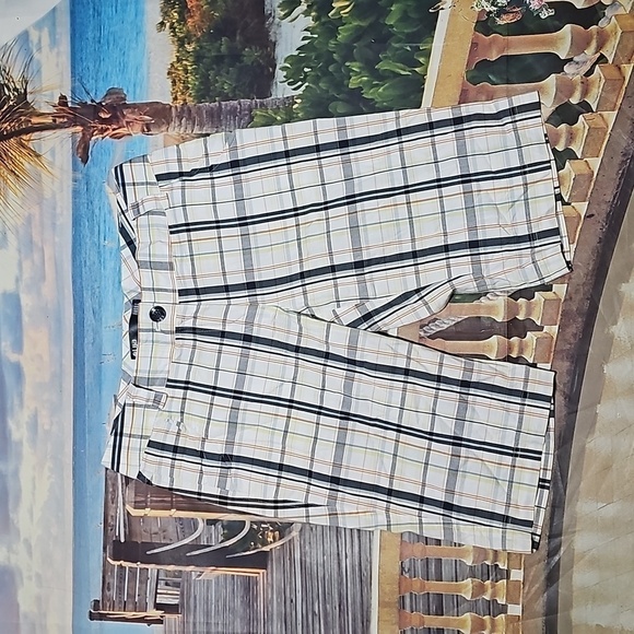 Lija Plaid Golf Shorts Cream Blue Orange Size 6 - Picture 1 of 6